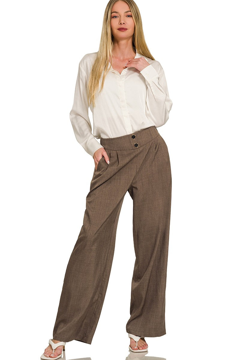 Two Button Dress Pants w/ Lining | Brown
