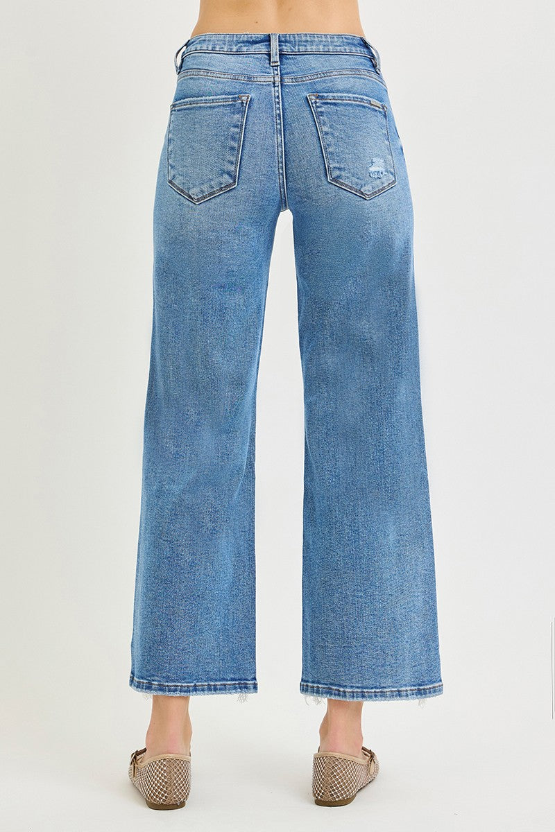 Risen Jeans | Mid Rise Crop Wide Side Slit Fray