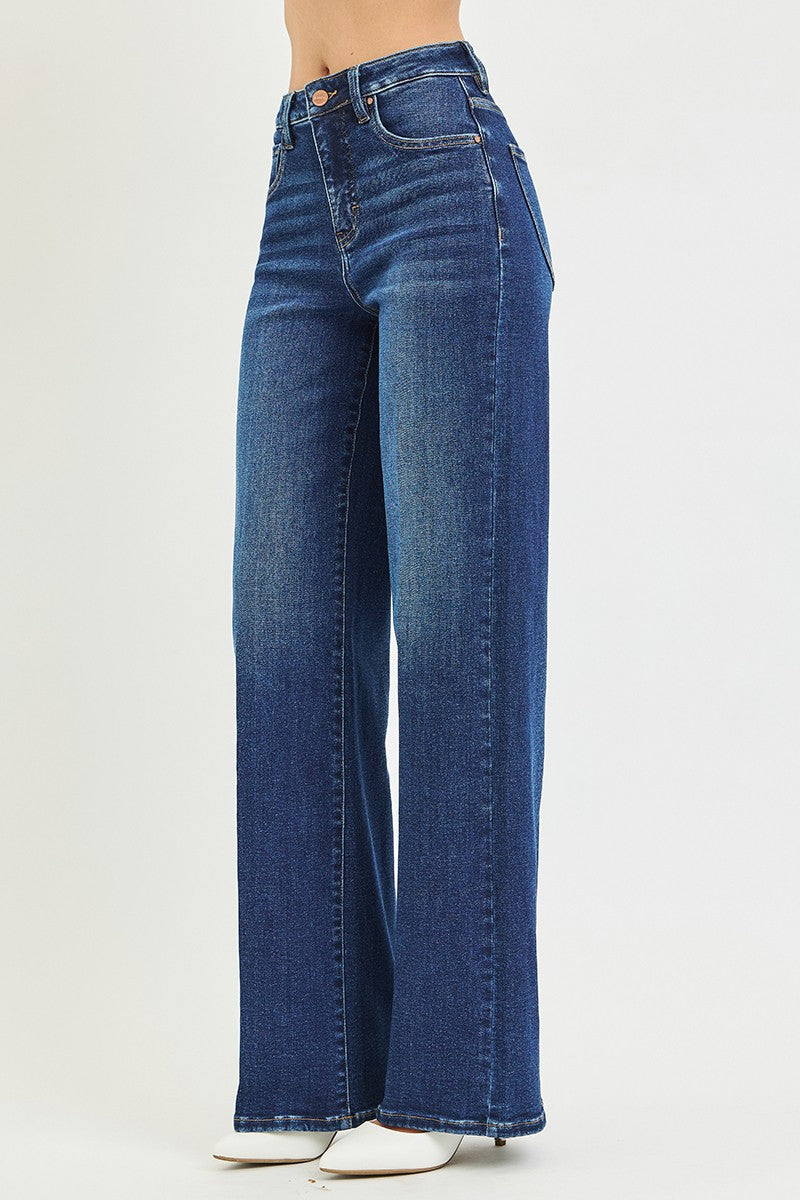 Risen Jeans | Tummy Control High Rise Wide Leg Crease