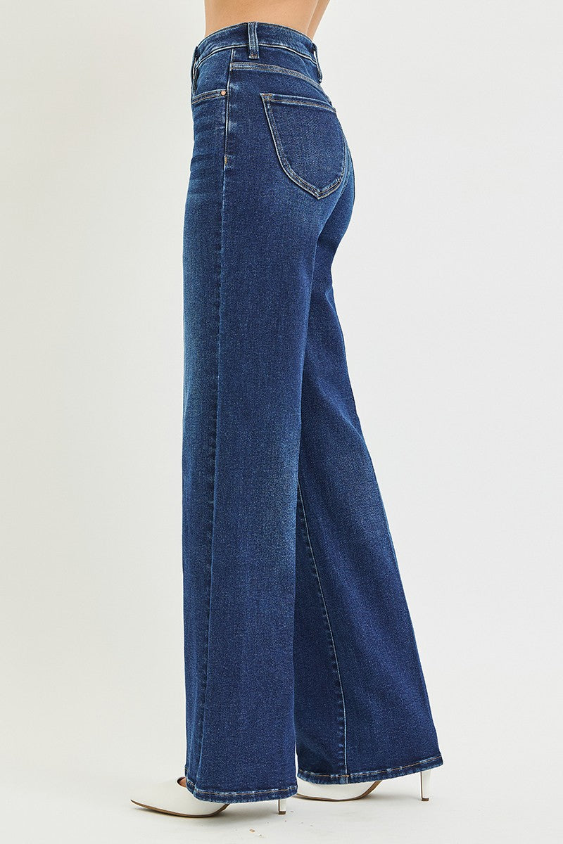 Risen Jeans | Tummy Control High Rise Wide Leg Crease