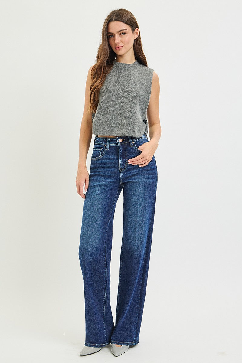 Risen Jeans | Tummy Control High Rise Wide Leg Crease
