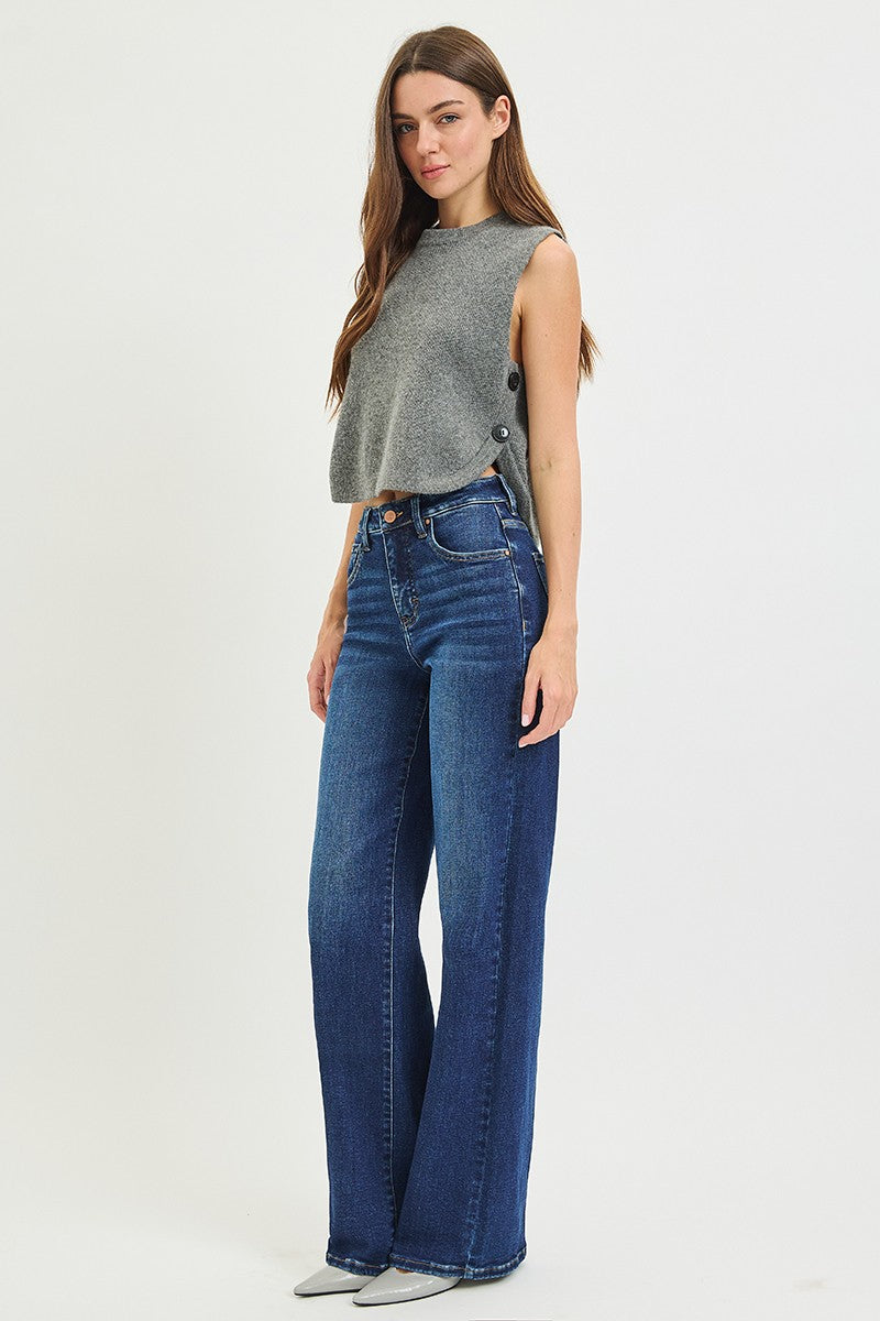 Risen Jeans | Tummy Control High Rise Wide Leg Crease
