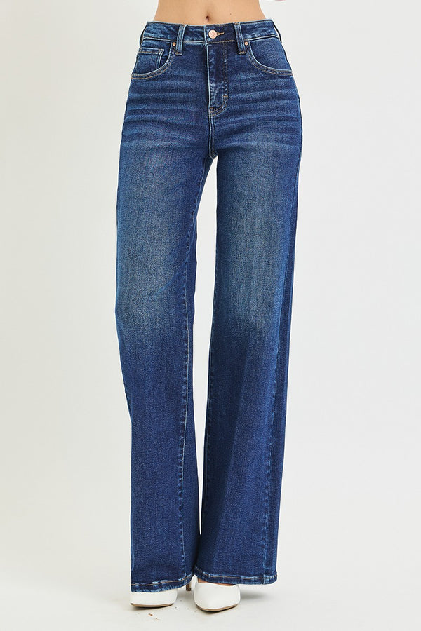 Risen Jeans | Tummy Control High Rise Wide Leg Crease