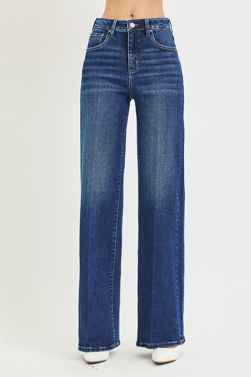 Risen Jeans | Tummy Control High Rise Wide Leg Crease