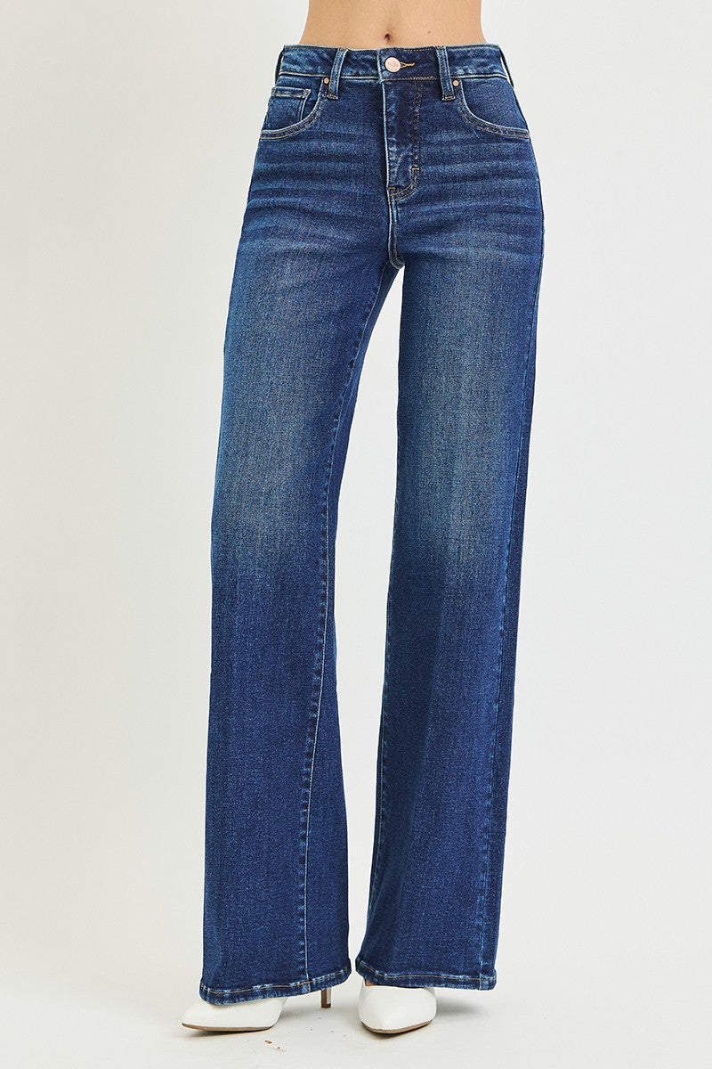 Risen Jeans | Tummy Control High Rise Wide Leg Crease