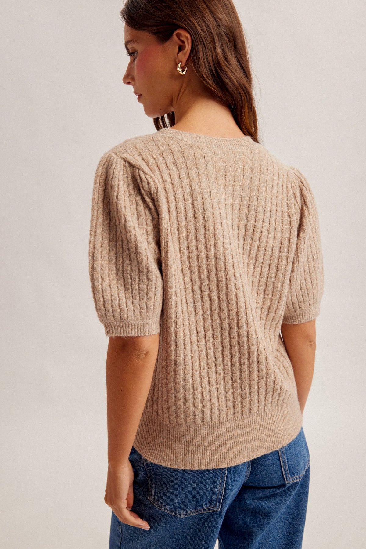 Puff Sleeve Cable Knit Sweater Top | Cocoa