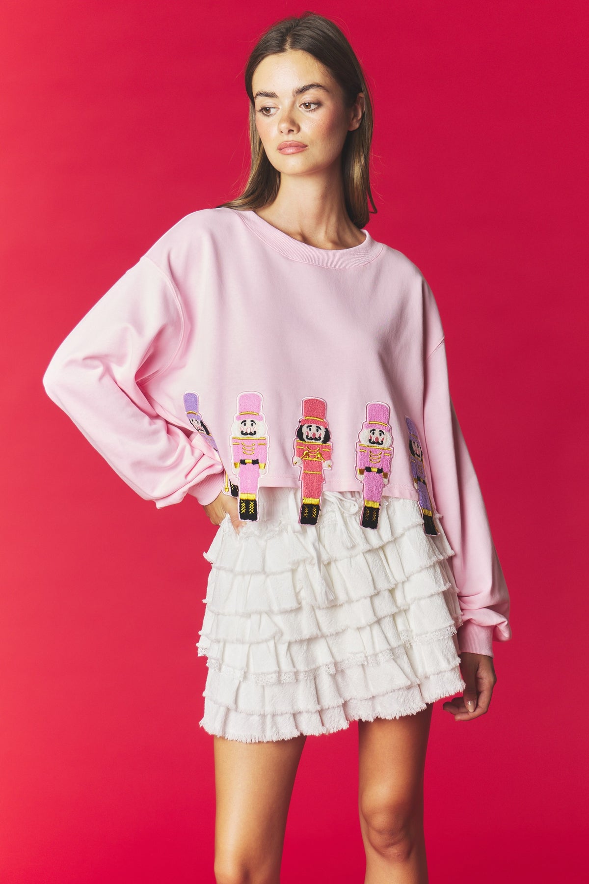 Nutcracker Applique Sweatshirt | Pink