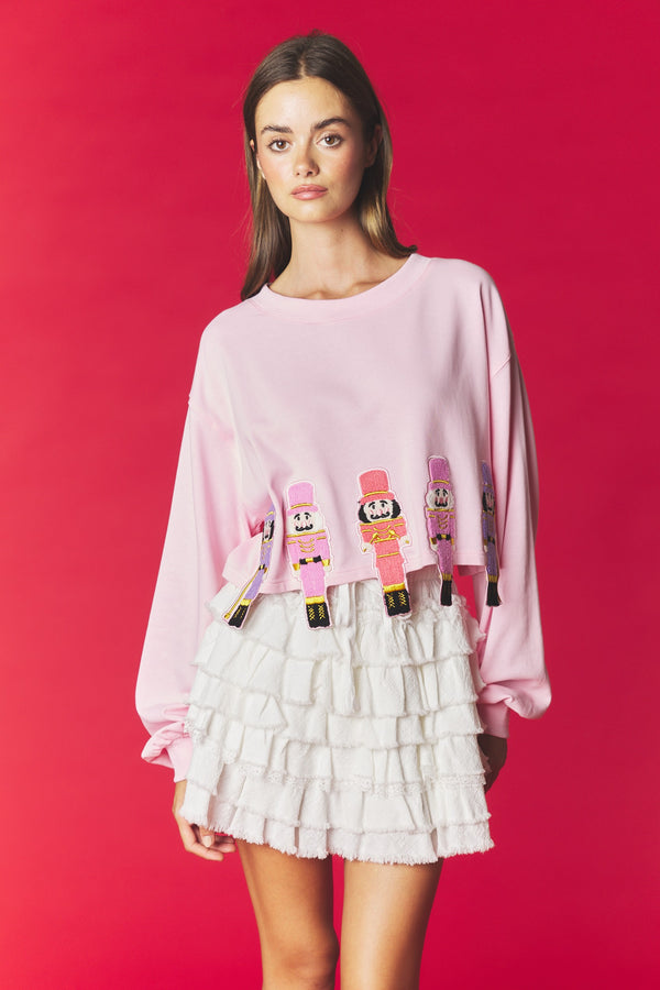 Nutcracker Applique Sweatshirt | Pink