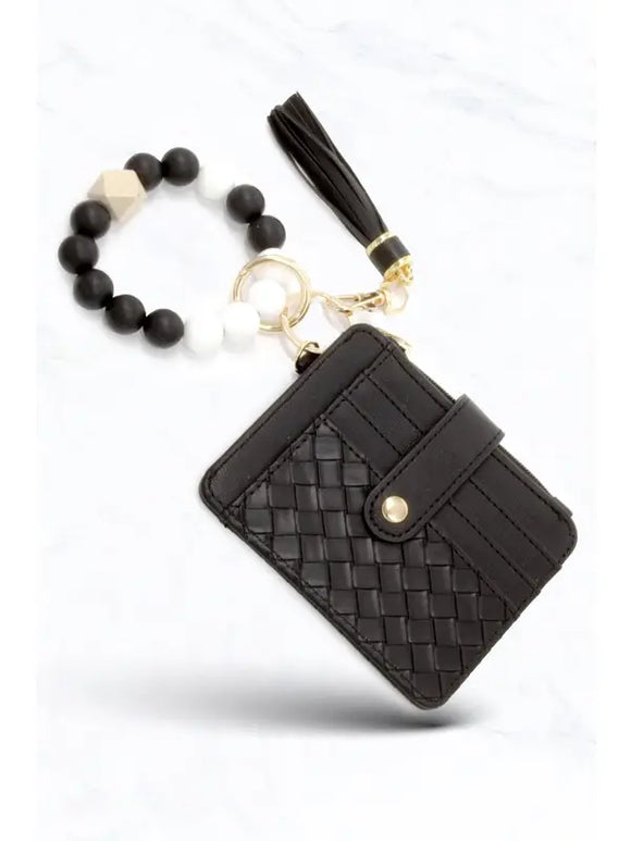 Weave Wallet+Silicone Stretch Keychain Bangle | Black