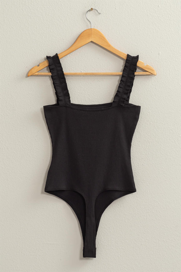 Ruffle Strap Bodysuit | Black