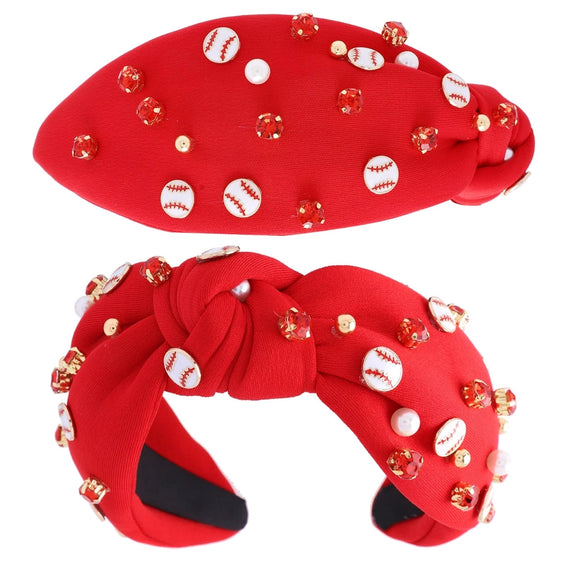 Baseball Embellished Knot Headband | Red