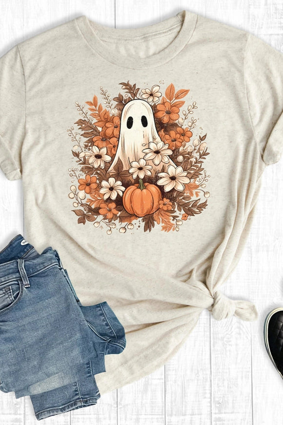 Spooky Floral Ghost Tee | Heather Oatmeal