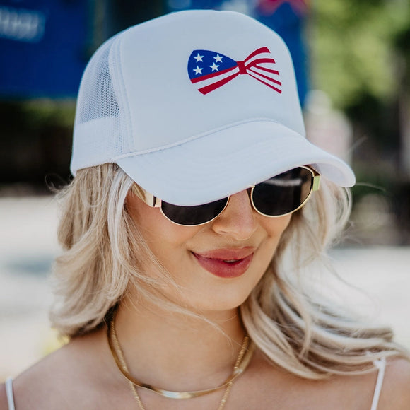 American Flag Bow Foam Trucker Cap | White
