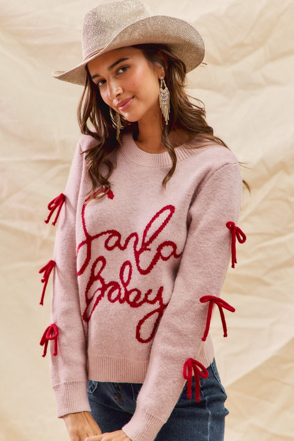 Santa Baby Ribbon Bow Sweater Top | Blush
