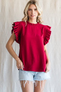 Frilled Mock Neck Top | Burgundy