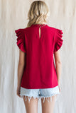 Frilled Mock Neck Top | Burgundy