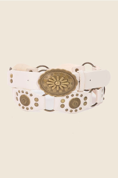 Oval Western Concho Disc Belt | Ivory