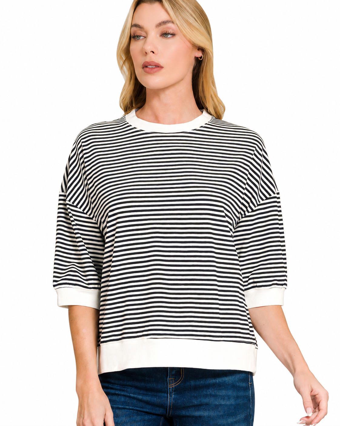 Striped Rib Banded Top | Black