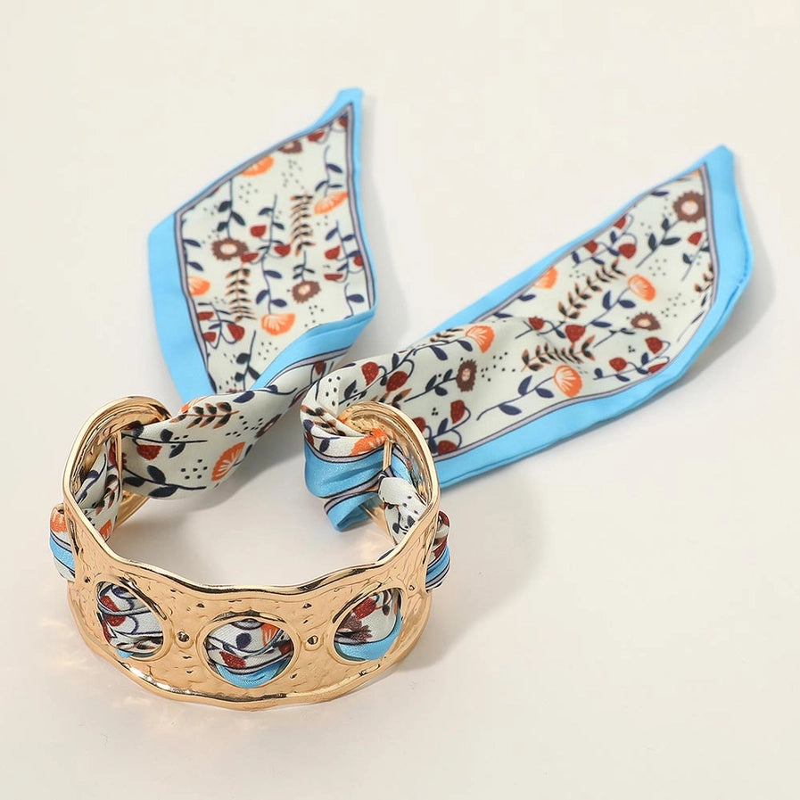 Scarf Tie Gold Cuff Bracelet | Blue