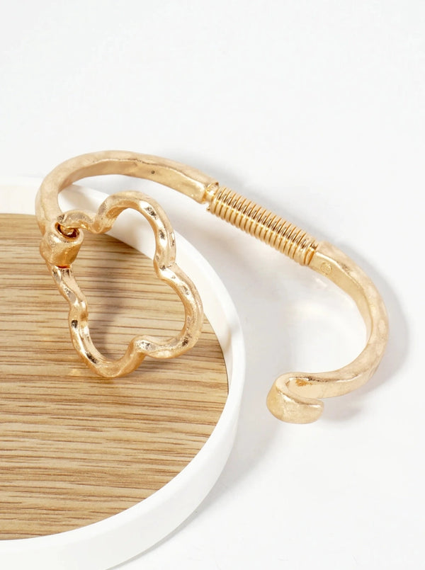 Hammered Clover Bangle Bracelet | Worn Gold