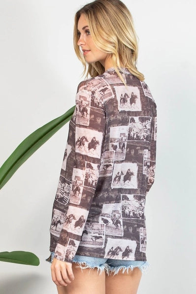 Western Rodeo Sheer Mesh Top | Brown