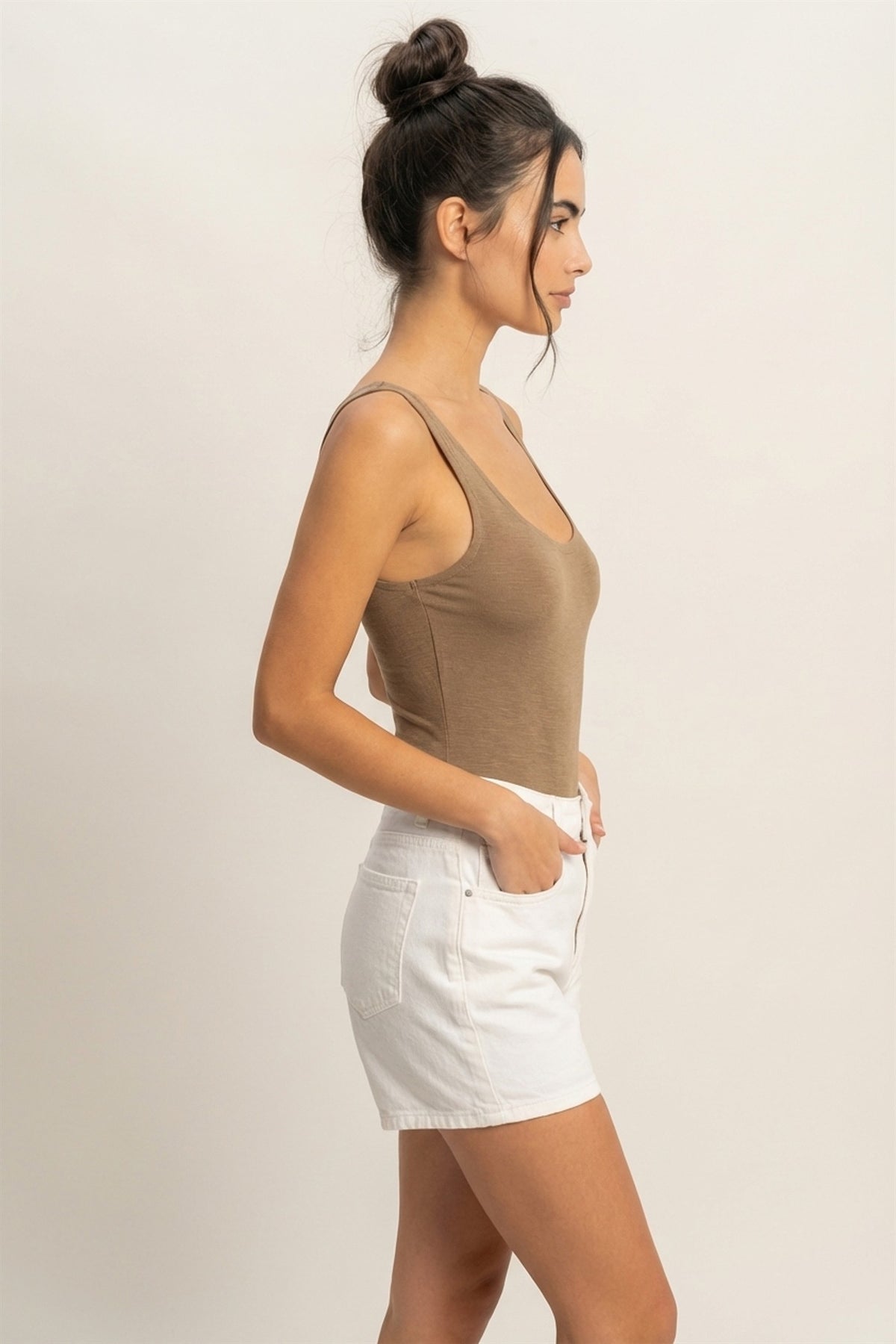 Scoop Neck Tank Bodysuit | Mocha Brown
