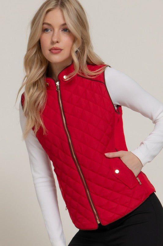 *DOORBUSTER DEAL Suede Piping Quilted Vest | Red