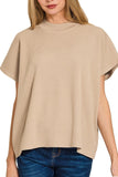 Ribbed Mock Neck Boxy Sweater Top | Light Mocha