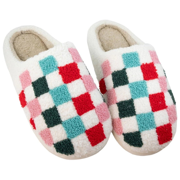 Christmas Multicolored Checker Slippers