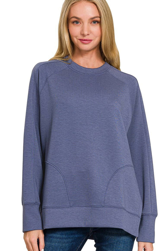 *DOORBUSTER DEAL | Scuba Side Slit Sweater | Blue Indigo