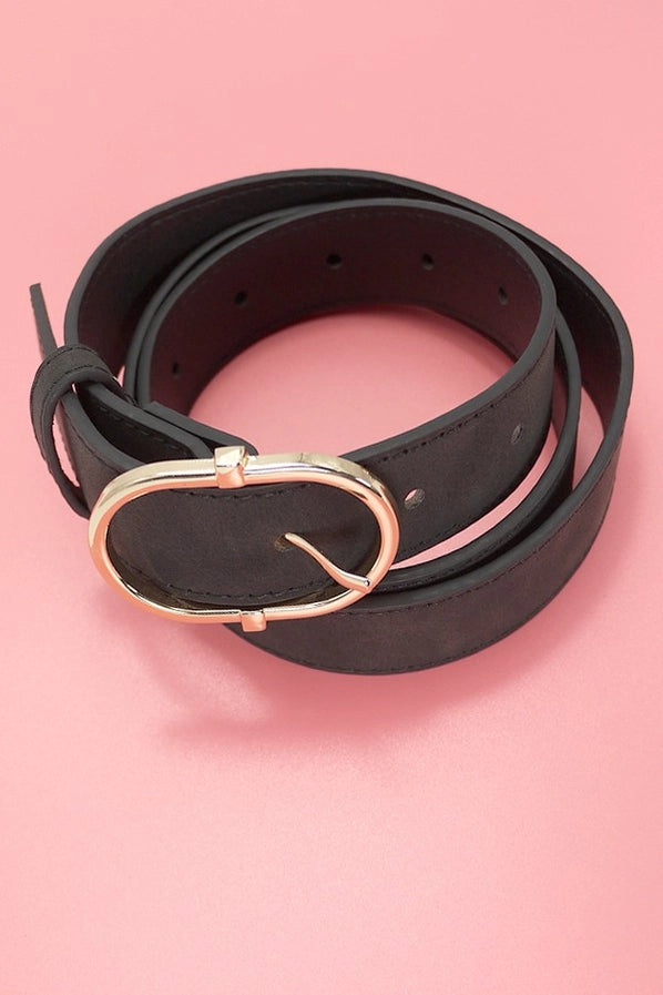 Oval Buckle Suede Belt | Black