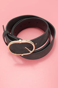 Oval Buckle Suede Belt | Black