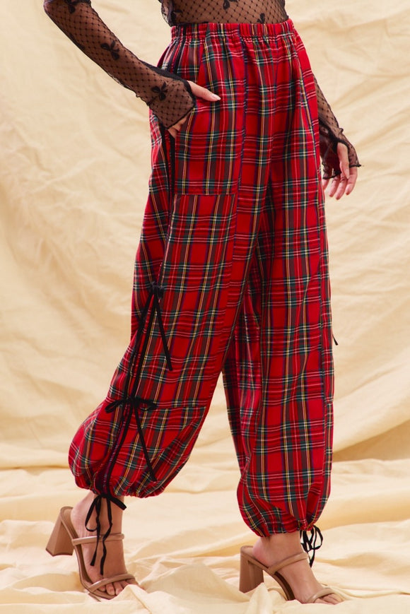 Plaid Loose Fit Jogger Pants | Red