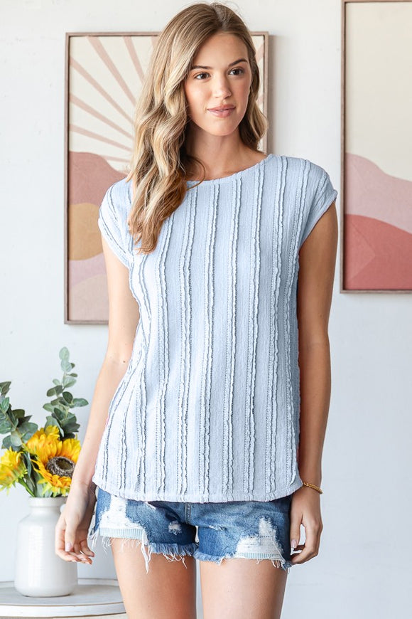 Textured Cap Sleeve Top | Blue