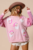 Bearded Santa Velvet Sequin Sweater Top | Pink