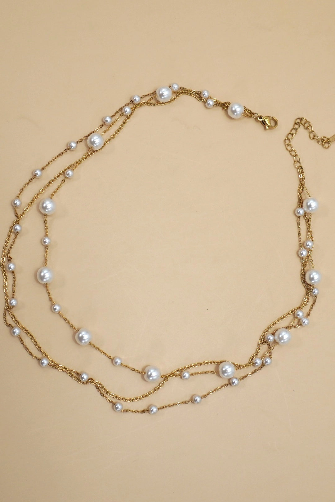 18k Stainless Steel Pearl Layered Necklace | Gold