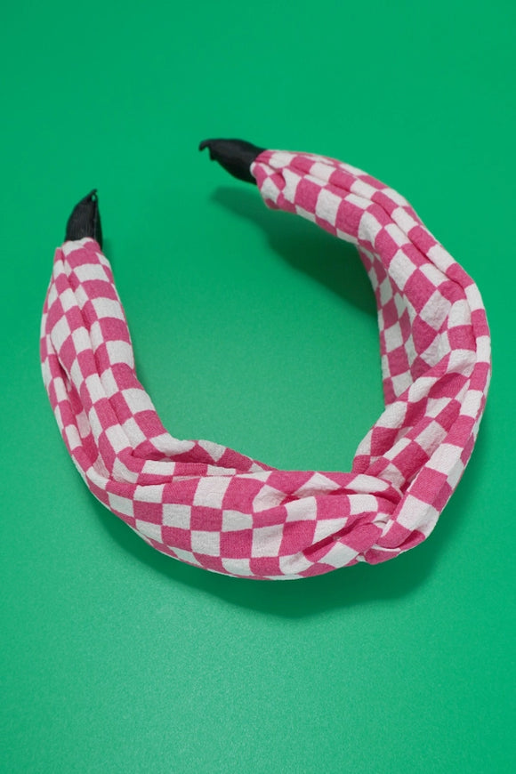 Checker Knot Headband | Fuchsia