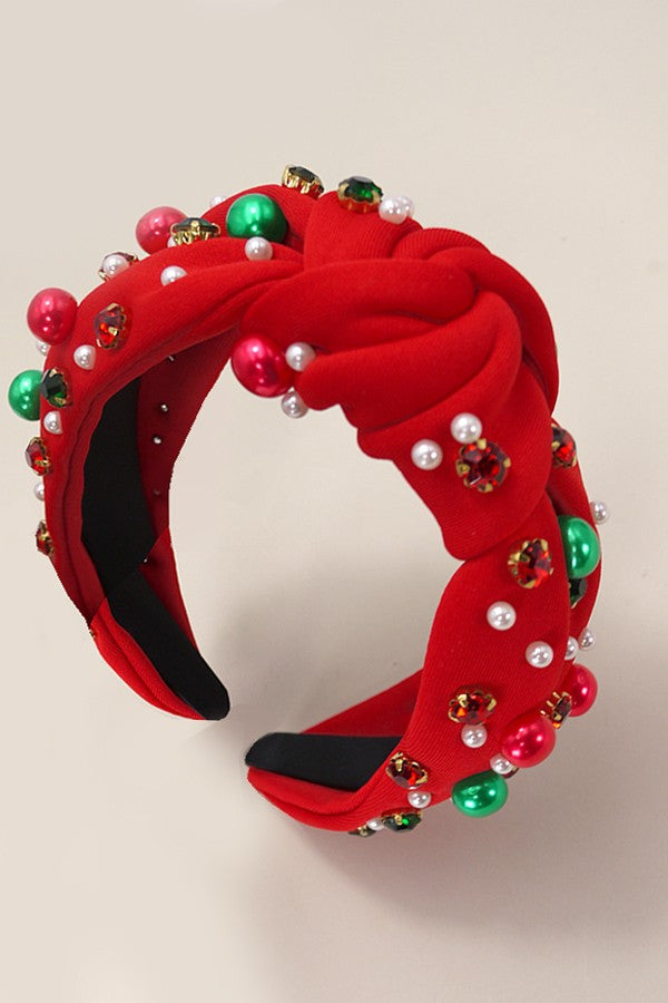 Embellished Pearl/Bead Christmas Knotted Headband | Various