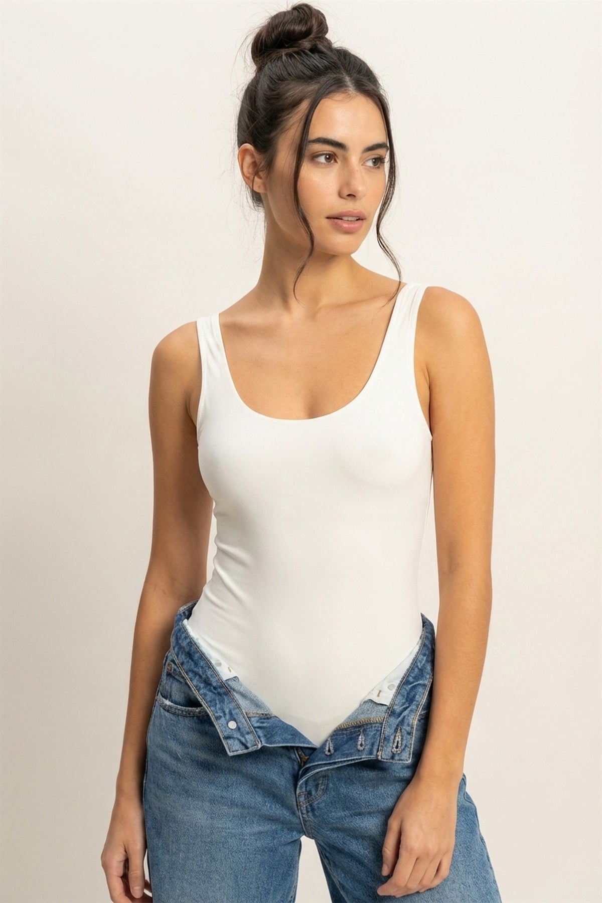 Scoop Neck Tank Bodysuit | Off White