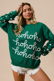 Ho Ho Ho Tinsel Sequin Sleeve Sweater | Green