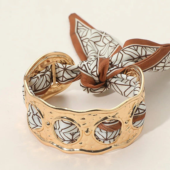 Scarf Tie Gold Cuff Bracelet | Camel