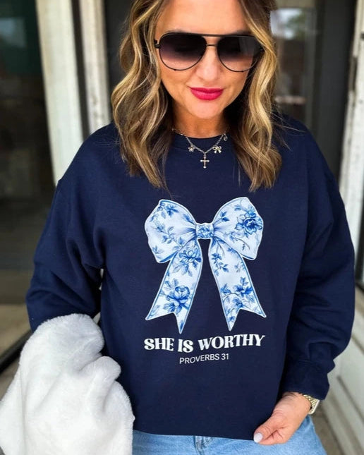 She Is Worthy Sweatshirt | Navy