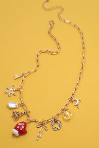 Christmas Tree Charm Mitten Necklace | Gold