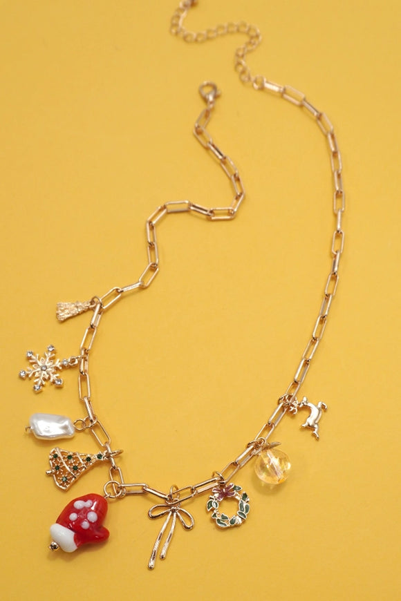 Christmas Tree Charm Mitten Necklace | Gold