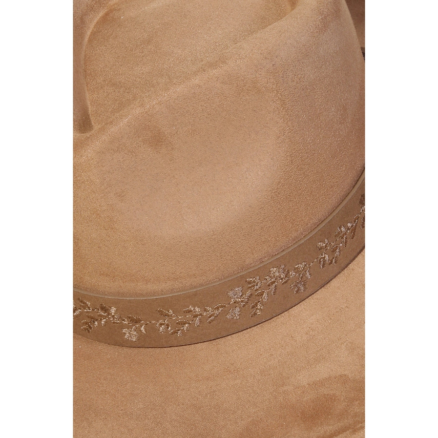 Embroidered Flower Band Flat Brim Hat | Brown