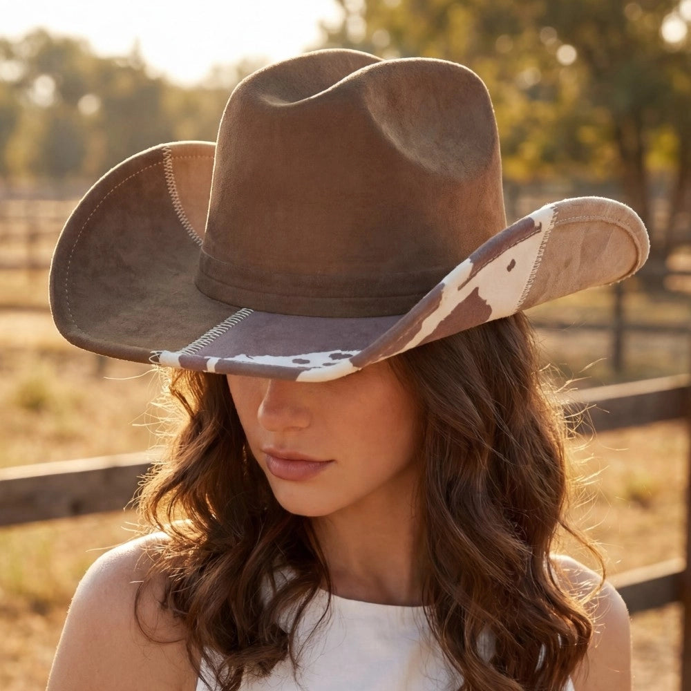 Color Blowck Cow Print Cowboy Hat | Brown