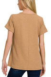Waffle Knit Henley Top | Camel