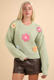 Flower Applique Sweater Top | Green