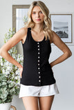 Pointelle Button Front Tank Top | Black