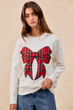 Plaid Ribbon Bow Sweater Top | Ivory
